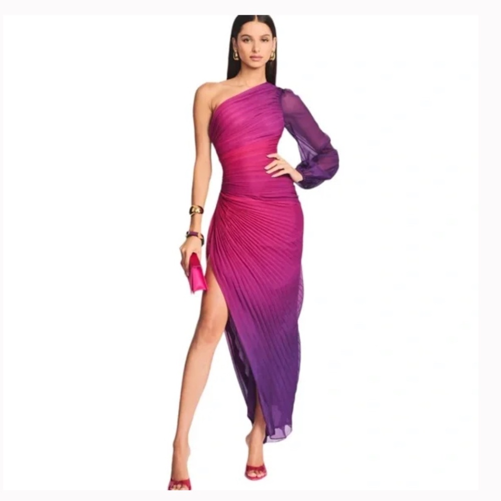 Rococo Sand Pink and Purple One-Shoulder Maxi Dress